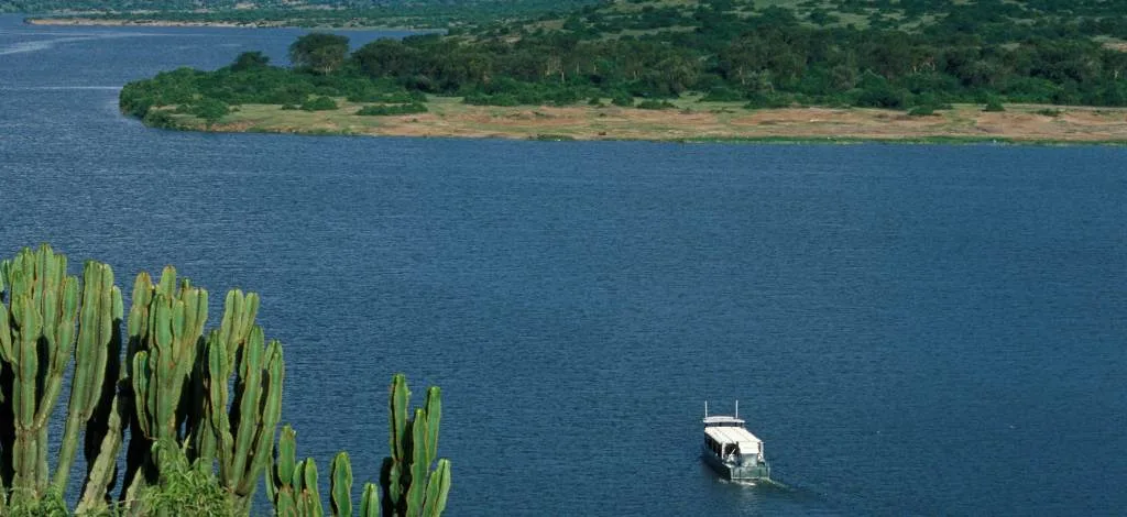 The Kazinga Channel with hippos and wildlife in Queen Elizabeth National Park, Uganda