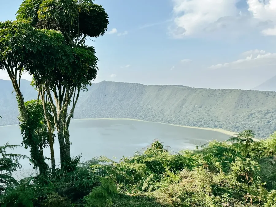 Flamingo-filled Empakaai Crater Lake in the Ngorongoro Highlands, Tanzania