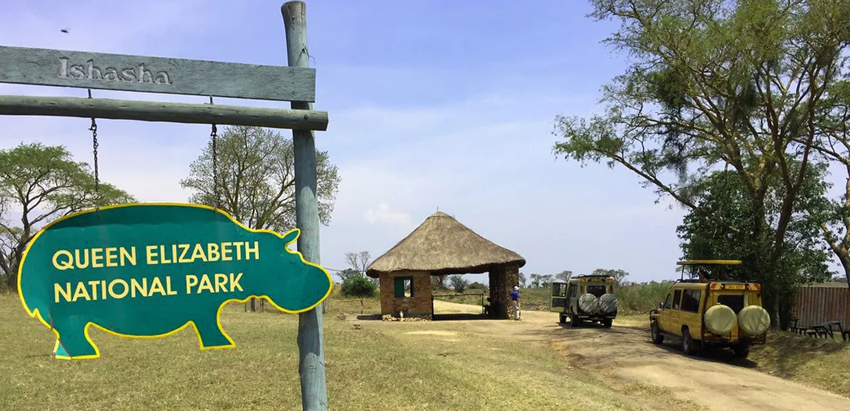 Ishasha entrance gate of Queen Elizabeth National Park, Uganda